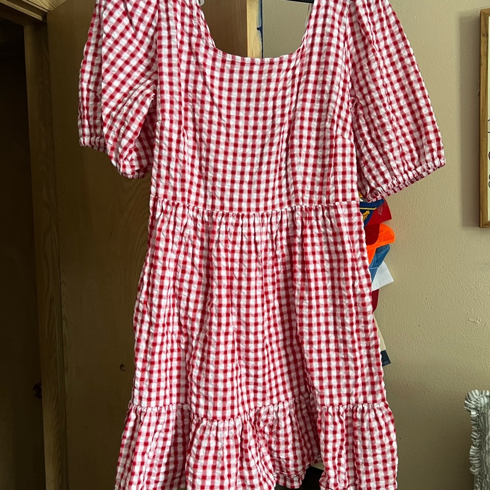 LOFT Red and White Checkered Blouse
